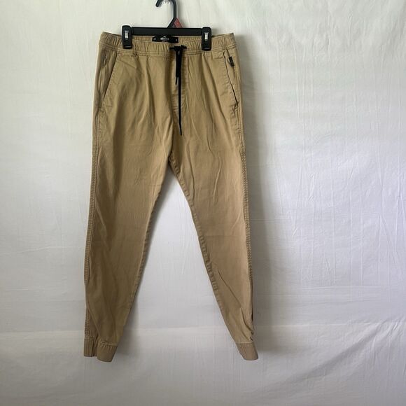 Hollister Skinny Jogger Pants Men's Small Tan Elastic Waist Drawstring Uniform - Picture 1 of 9